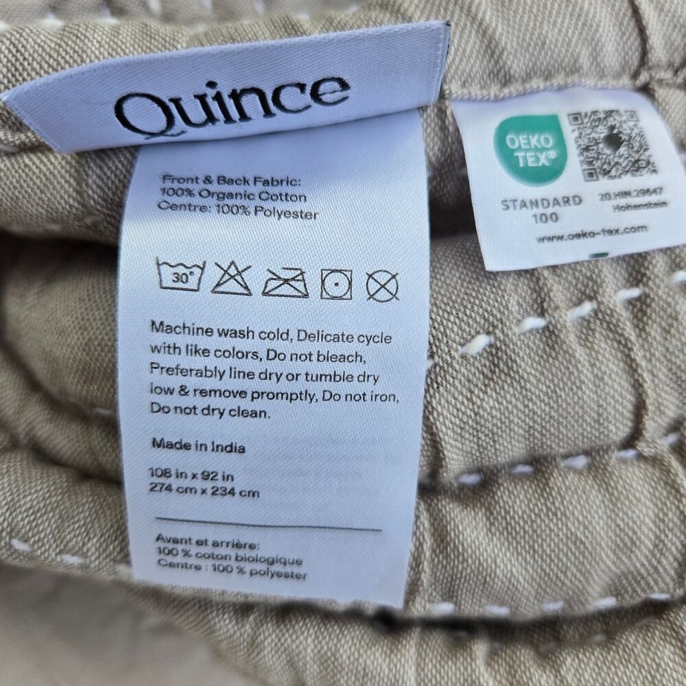 NWOT Quince 100% Organic Cotton Channel Stitch Coverlet Set King Cal King Taupe - Picture 7 of 10